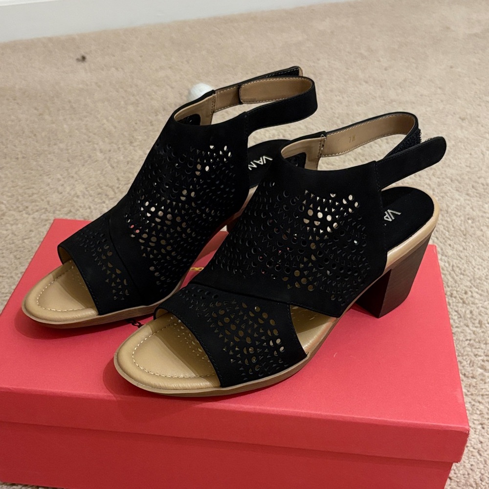 Vaneli Black Cutout Suede Heels